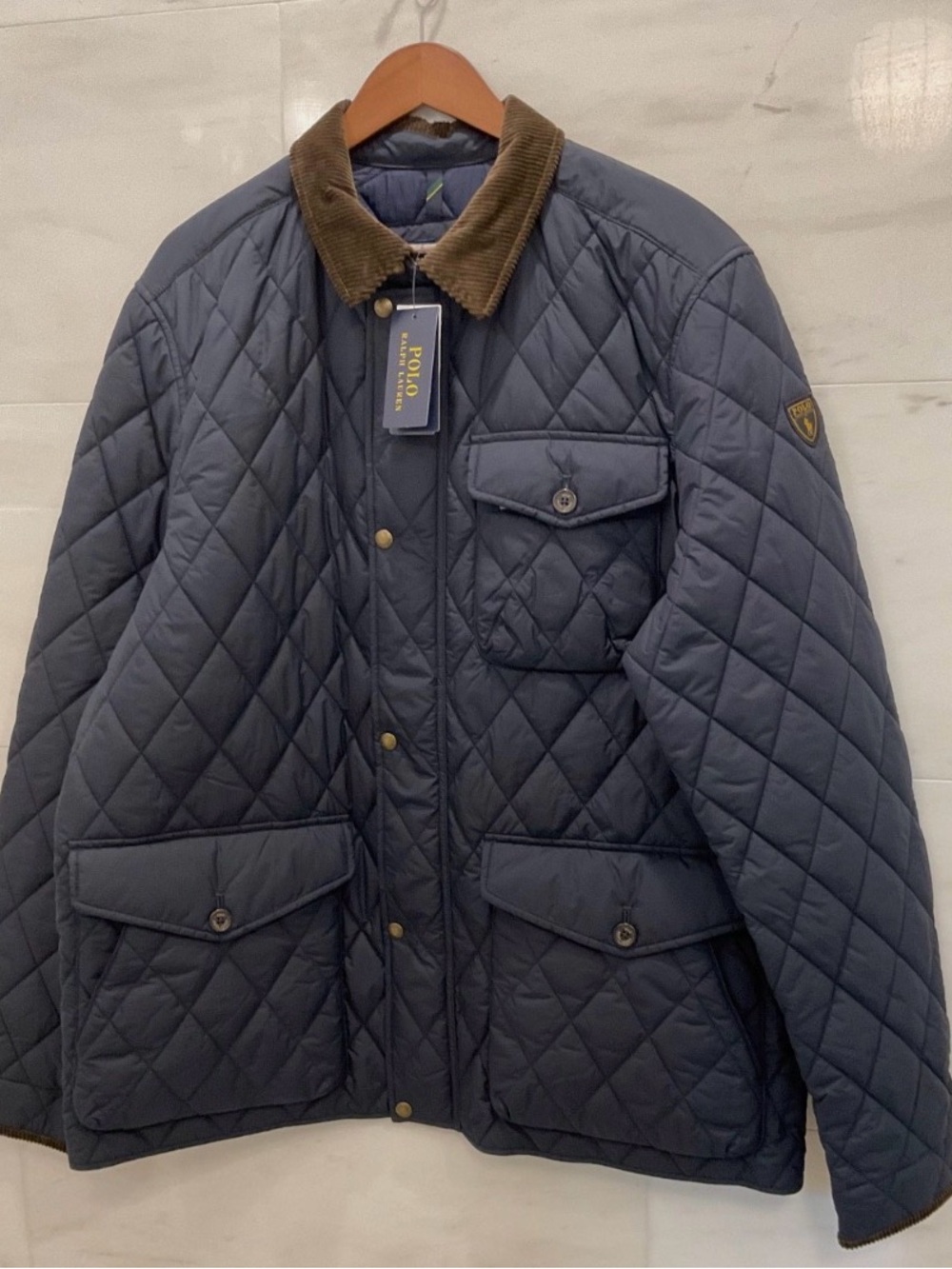 Polo Ralph Lauren NAVY BLUE Quilted Field Jacket w/ Corduroy Collar - LT